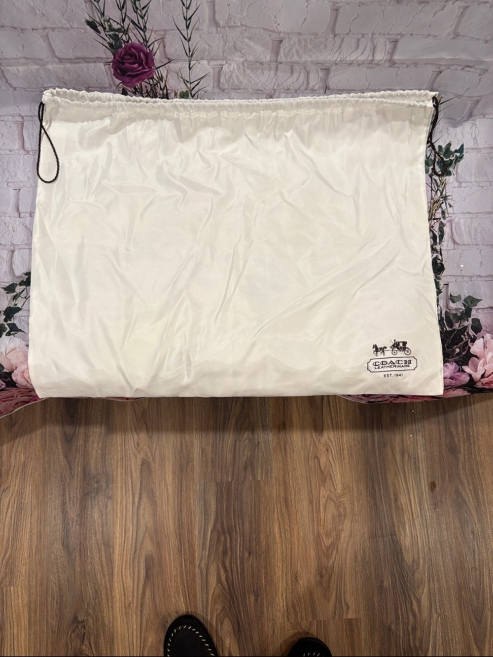Coach Cream Drawstring Logo Dust Bag with Black Cord